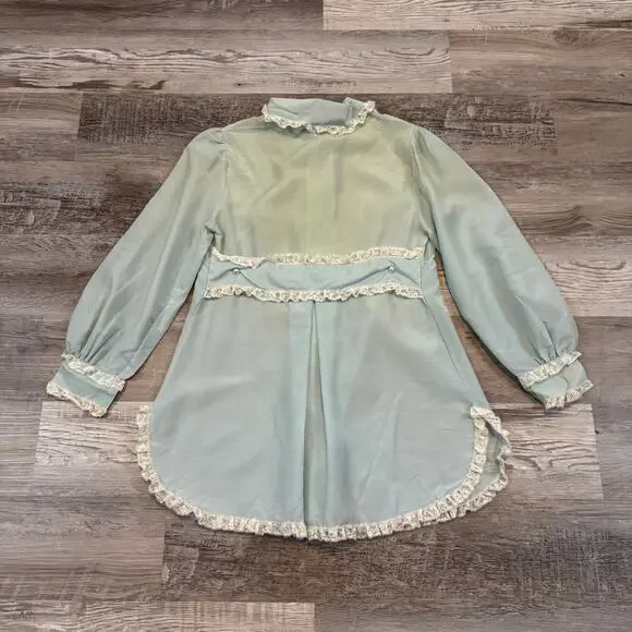 Vintage Christian Dior Mint Chiffon Lace Blouse Coquette Romantic Small - Picture 5 of 10